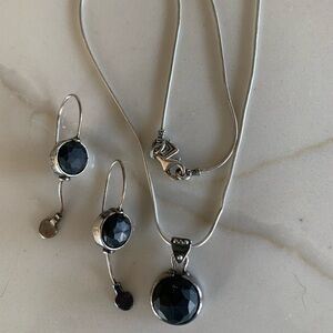Silpada .925 Sterling Silver Matte Black Onyx Faceted Necklace and Earring Set
